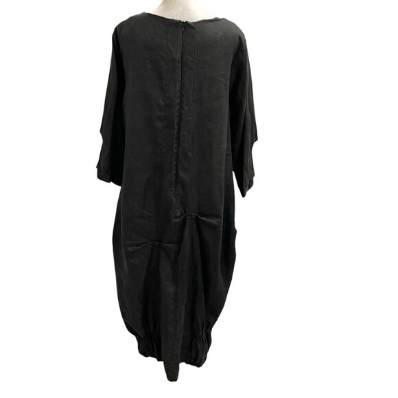 Catharina 100% Linen Minimalist Lagenlook Modern Goth Midi Dress Black size XL - Picture 6 of 14